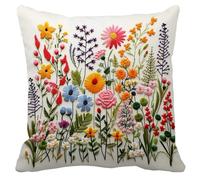 Decorbox Wildflower Faux Embroidery Print 18x18 Inch Throw Pillow Cover, Boho Embroidered Floral Decorative Cushion Case, Spring Summer Home Room Couch Decor Mom Wife Sister Her Flower Soft Pillowcase
