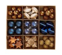 DecorbyHannah Mini Christmas Ornaments, 45ct Small Blue Copper Gold Christmas Tree Decorations, Assorted Tiny Celestial Shatterproof Plastic Decorative Hanging Ball Bulk Set for Xmas Home Table Decor