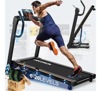 Decorcn Folding Treadmill for Home 4.5HP 20 Incline Levels 1-16km/h 150KG Capacity LED Bluetooth Speakers Ultra Quiet Running Machine for Home Gym Ideal for Marathon Training & Endurance Exercise