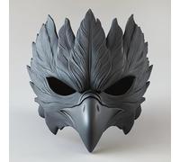 Decords Black Raven Mask | Plague Doctor Cosplay Gothic Bird Mask | 3D Printed Fantasy Warrior Mystical Shaman Mask | Halloween Feathered Beak Mask | Main Color: Gray