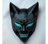 Decords Cyberpunk Black Fox Mask | 3D Printed Japanese Demon Mask | Samurai Cosplay Mask | Halloween Ninja Warrior Anime Mask | Main Color: Yellow