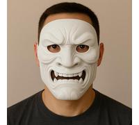 Decords Full Oni Samurai Mask | 3D Printed Demon Mask | Japanese Warrior Cosplay | White Oni Mask | Halloween Costume | Scary Face Mask Gift for Him | Main Color: Black