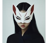 Decords Japanese Fox Spirit Mask | Half Face Cosplay Mask | 3D Printed Samurai Warrior Mask | Anime Fox Mask | Theater Halloween Mask | Main Color: Orange