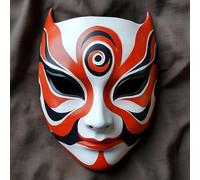 Decords Ninja Cosplay Japanese Fox Warrior Mask | 3D Printed Samurai Anime Inspired Mask | Demon Warrior Halloween Cosplay Mask | Shinobi Mask | Main Color: Red