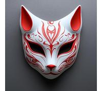 Decords Red Fox Mask | 3D Printed Japanese Mask | Anime Cosplay Mask | Kitsune Yokai Spirit Mask | Festival Fox Mask | Costume Prop Demon Mythology | Main Color: Matte Black