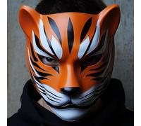 Decords Tiger Mask | Ninja Cosplay Samurai Warrior Mask | 3D Printed Anime Shinobi Mask | Japanese Fox Demon Warrior Mask | Halloween Tiger Mask | Main Color: Muted Red