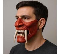 Decords Two-Color Oni Half Face Mask | 3D Printed Demon Mask | Cosplay Samurai Mask | Halloween Costume Mask | Japanese Oni Mask | Gift for Him | Main Color: Muted Red