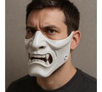 Decords White Oni Samurai Mask | 3D Printed Demon Japanese Half Face Cosplay Mask | Horror Mask for Men | Kabuki Style | Main Color: Orange