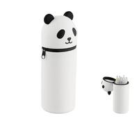 DecorDwell 2 in 1 Pencil Case in Soft Silicone, Flat Silicone Pencil Case, Stand Up Cases and Pen Holder Pouch,Animal Shaped Pen Holder, Zipper Closure, Large Capacity, for Teenage(Panda)