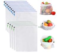 DecorDwell 8 PCS Reusable Produce Bags Washable, 42 x 30 cm Foldable Mesh Drawstring Shopping Bags, See Through Mesh Produce Bag, Food Storage Bag for Storage Fruit Vegetable
