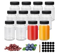 DecorDwell Small Clear Mini Bottle, Clear Glass Bottles with Lids, 12 Pack 60ml Small Leakproof Glass Bottle, Mini Ginger Shot Bottles, with 24 Labels 1 Pen, for Juice,Spice, Sauces,Essential Oil