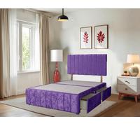 DECORE4U LTD Beige Crushed Small Double Divan Bed Frame - 20" Vertical Headboard, 12"Footboard & Drawer in Purple | Size: Super King DECORE4U LTD Purple Super King