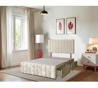 DECORE4U LTD Beige Crushed Small Double Divan Bed Frame - 20" Vertical Headboard, 12"Footboard & Drawer in Cream | Size: Single DECORE4U LTD Cream Single