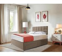 DECORE4U LTD Premium Pink Linen Single Divan Bed - 20" Cube Headboard with Mattress & 2 Drawers in Brown | Size: Super King DECORE4U LTD Brown Super King