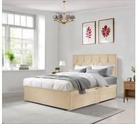 DECORE4U LTD Royal Ziggy Plush Velvet Divan Bed with 26"Headboard, Mattress & Drawer in Beige | Size: Small Double DECORE4U LTD Beige Small Double
