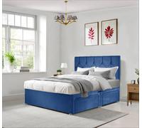 DECORE4U LTD Royal Ziggy Plush Velvet Divan Bed with 26"Headboard, Mattress & Drawer in Blue | Size: Small Double DECORE4U LTD Blue Small Double