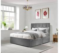 DECORE4U LTD Royal Ziggy Plush Velvet Divan Bed with 26"Headboard, Mattress & Drawer in Grey | Size: Double DECORE4U LTD Grey Double