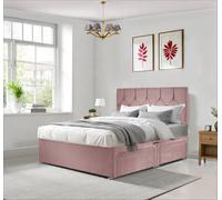 DECORE4U LTD Royal Ziggy Plush Velvet Divan Bed with 26"Headboard, Mattress & Drawer in Pink | Size: Super King DECORE4U LTD Pink Super King