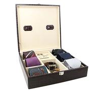 decorebay Handcrafted PU Crocodile Leather Tie Box and Cufflink Storage Box for Men - Seal Brown