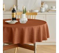 Decorelia Fall Faux Linen Round Tablecloths 60 inch, Waterproof Washable Texture Rustic Circle Table Cloth Cover for Dining Kitchen Party Farmhouse Outdoor(60 Inch,Round (2-4 Seats),Burnt Orange)