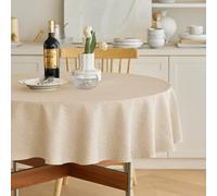 Decorelia Faux Linen Round Table Cloth 60 inch, Waterproof Decorative Fabric Anti-Scratch Texture Round Tablecloth Cover for Dining, Kitchen & Outdoor Table (60 Inch, Round (2-4 Seats), Beige)