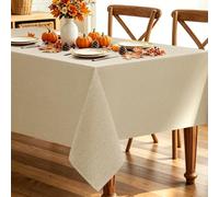 Decorelia Faux Linen Tablecloth for Dining Room, 60 x 84 Inch (6-8 Seats), Beige