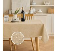 Decorelia Water Resistant Faux Linen Tablecloths for 6 Foot Rectangle Tables, Waterproof Outdoor Farmhouse Table Cloth for Banquet, Party, Camping& Wedding(Oblong, 60 x 84 Inch (6-8 Seats), Beige)