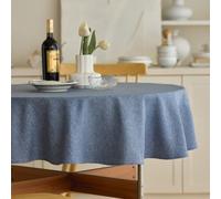 Decorelia Waterproof Faux Linen Rustic Farmhouse Table Cloth for Round Table, Texture Wrinkle-free Outdoor Table Cover for Party, Wedding, Picnics, Patio Table (60 Inch, Round (2-4 Seats), Denim Blue)