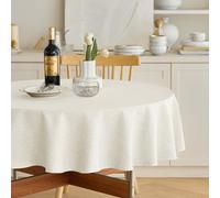 Decorelia Waterproof Round Tablecloth for Round Dining Table, Decorative Rustic Soft Wipeable Table Cloths Cover Indoor Outdoor Use for Holiday,Wedding, Kitchen (70 Inch,Round (4-6 Seats),Ivory)