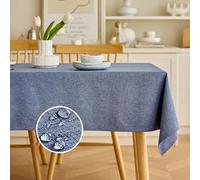 Decorelia Waterproof Rustic Burlap Tablecloth for 4 Ft Rectangle Table, Anti-Scratches Small Outdoor Dining Table Cloth for Party, Camping and Wedding (Oblong, 52 x 70 Inch (4-6 Seats), Denim Blue)