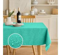 Decorelia Waterproof Wipeable Table Cloth Rectangle Table for Wedding,Faux Linen Rustic Reusable Rectangular Table Cloth Cover for Dining, Party & Camping(Oblong,60 x 104 Inch (8-10 Seats),Turquoise)