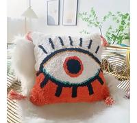 DECORFUNFUN Evil Eye Woven Tufted Throw Pillow Cover,Red White with Tassels Decorative Pillowcase,Cozy Cushion Cover for Bedroom Living Room Couch,Regalo para Navidad,18x18 Inches