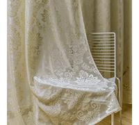 DECORIDEA Grommet Damask Velvet Devore Jacquard Semi Sheer Window Treatment Curtain Panel for Living Room Bedroom Curtain Panel, 1 Panel (Damask-Beige, W52 x H96 Inches)