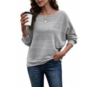 Decorie Women's Batwing Knitted Jumper Loose Knit Sweaters Top | Fine Knit with Boat Neck Batwing Sleeves Ribbed Trims for Work Autumn Winter & Home