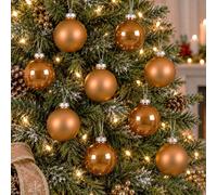Decoris 10 Caramel Brown Glass Baubles Christmas Tree Decorations