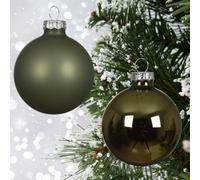 Decoris 10 Rosemary Green Glass Baubles Christmas Tree Decorations Round 6Cm