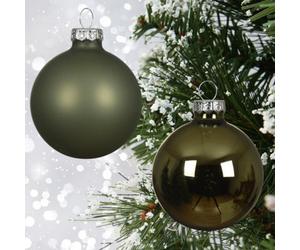 Decoris 10 Rosemary Green Glass Baubles Christmas Tree Decorations Round 6Cm
