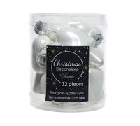 Decoris 12 Mini Heart Shape Bauble Real Glass Winter White 4.5Cm