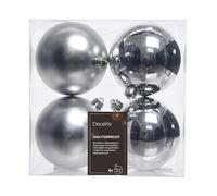 Decoris, 22166, Xmas Balls, shatterproof, Mixed Shiny and Matt Silver (Silber)