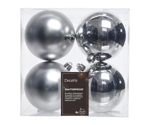 Decoris, 22166, Xmas Balls, shatterproof, Mixed Shiny and Matt Silver (Silber)