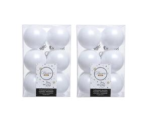 Decoris 24 Count White Christmas Baubles, 6cm, Plastic, Resin, Traditional, Hanging, Unscented