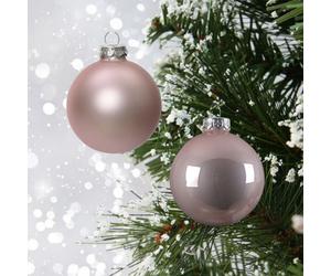Decoris 24 Mini Glass Christmas Baubles Blush Pink 25mm