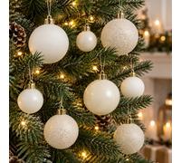 Decoris 2X 30 Wool White Baubles Shatterproof Christmas Tree Hanging Decoration