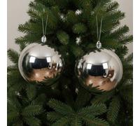 Decoris 2X Large Silver Christmas Tree Bauble 14Cm Round Xmas Tree Ornament Decoration
