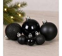 Decoris 30 Black Baubles Shatterproof Christmas Tree Hanging Decoration 4Cm 5Cm 6Cm