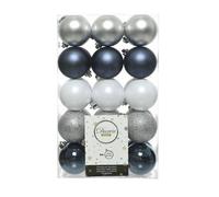 Decoris 30 Mixed Christmas Tree Baubles Midnight Blue Glitter Silver & White 60mm