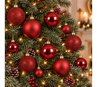 Decoris 60 Red Baubles Shatterproof Christmas Tree Hanging Decoration