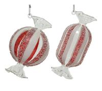 Decoris 8.5cm Red & White Striped Christmas Hanging Bauble (Pack of 2)