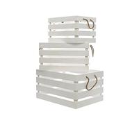 DECORIS 83066 Wooden Box with Rope Handle, Pack of 3, White