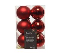 Decoris Box of 12 shatterproof baublesshiny/matt 6 cm red, acrylic, red